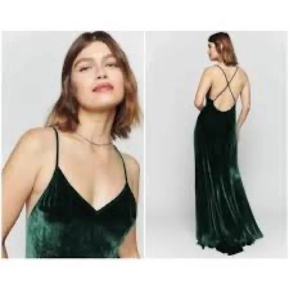 Reformation Dark Green Velvet Dress - Picture 8 of 8
